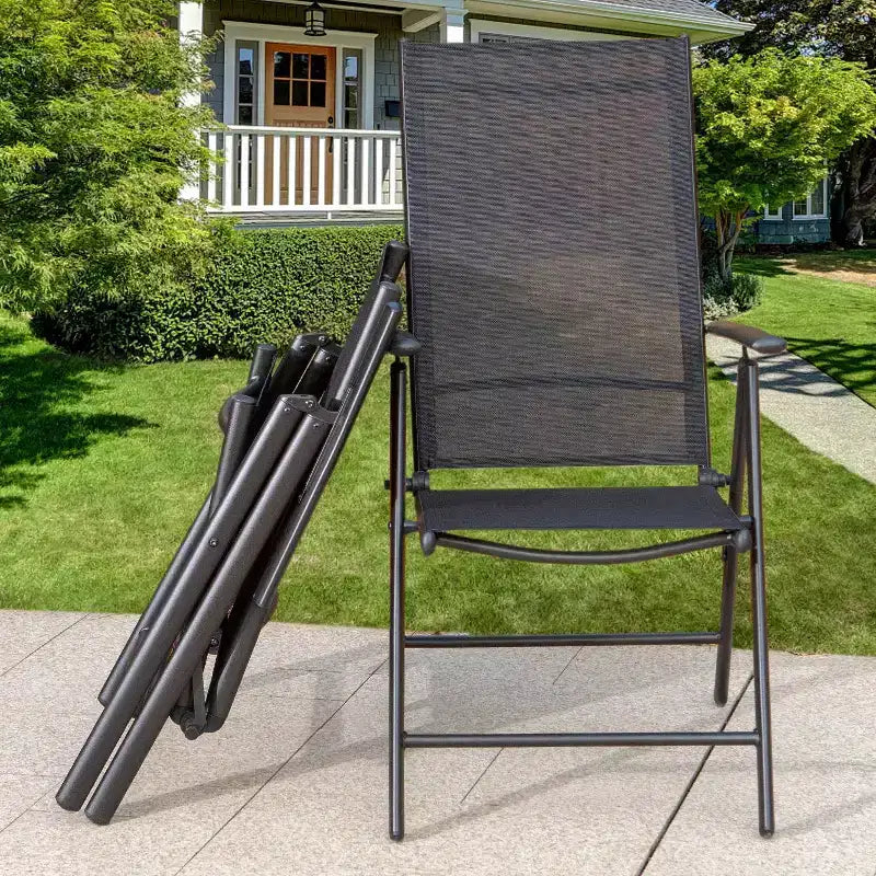 Ensemble de salle à manger d'extérieur 5 pièces Captiva Designs avec chaises pliantes réglables 7 positions et table ronde en métal avec trou pour parasol