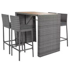 Ensemble de bar extérieur 5 pièces en bois d'acacia et osier avec tabourets et coussins amovibles, gris - ModernLuxe