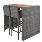 Ensemble de bar extérieur 5 pièces en bois d'acacia et osier avec tabourets et coussins amovibles, gris - ModernLuxe