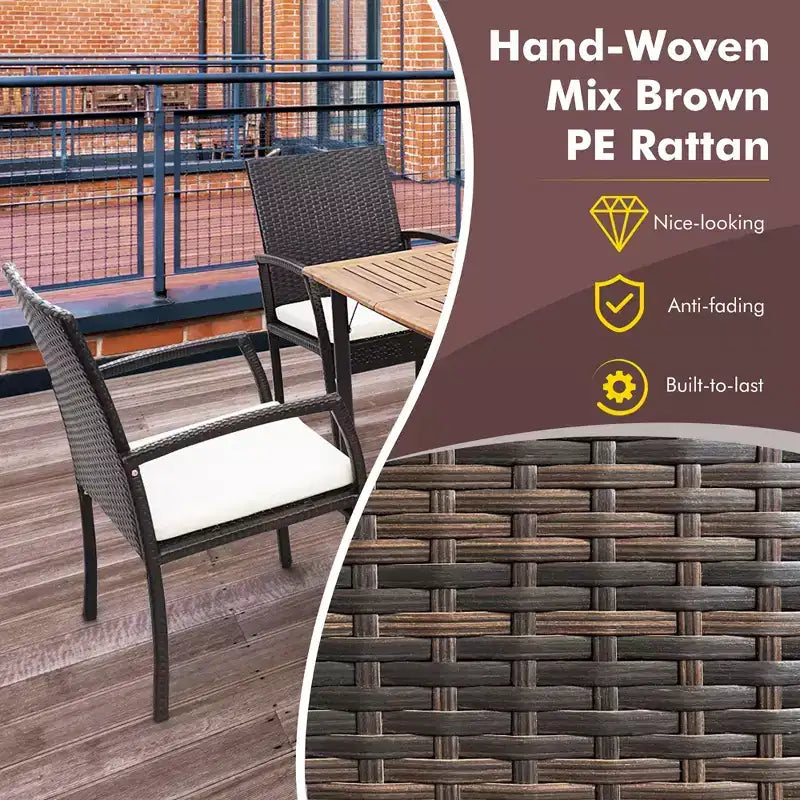 Costway Lot de 2 chaises de salle à manger en résine tressée avec coussins zippés souples pour jardin et terrasse