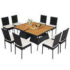 Costway Ensemble de salle à manger 10 pièces en rotin pour patio, tables rectangulaires en bois, chaises rembourrées, jardin