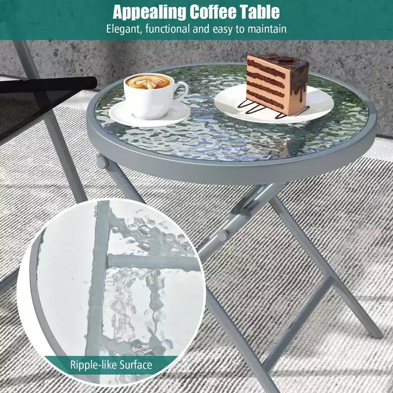 Costway 3pcs Patio Folding Table Chair Set Extra-Large Seat Metal Frame Portable Outdoor