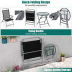 Costway 3pcs Patio Folding Table Chair Set Extra-Large Seat Metal Frame Portable Outdoor