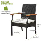 Costway 7 PCS Patio Rattan Dining Set Acacia Wood Table 6 Wicker Chairs with Umbrella Hole