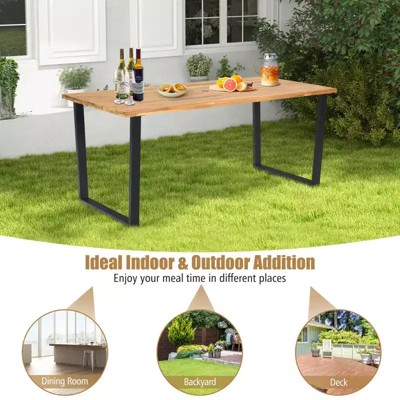Costway 5 PCS Patio Rattan Dining Set Acacia Wood Table 4 Wicker Chairs with Umbrella Hole