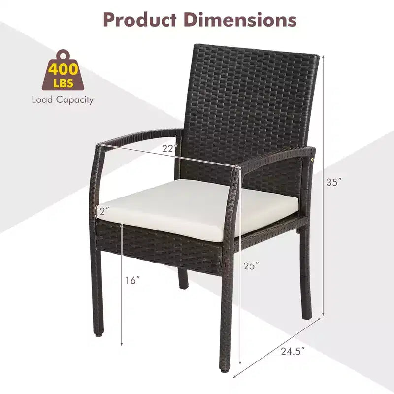 Costway 5 PCS Patio Rattan Dining Set Acacia Wood Table 4 Wicker Chairs with Umbrella Hole