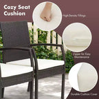 Costway 5 PCS Patio Rattan Dining Set Acacia Wood Table 4 Wicker Chairs with Umbrella Hole