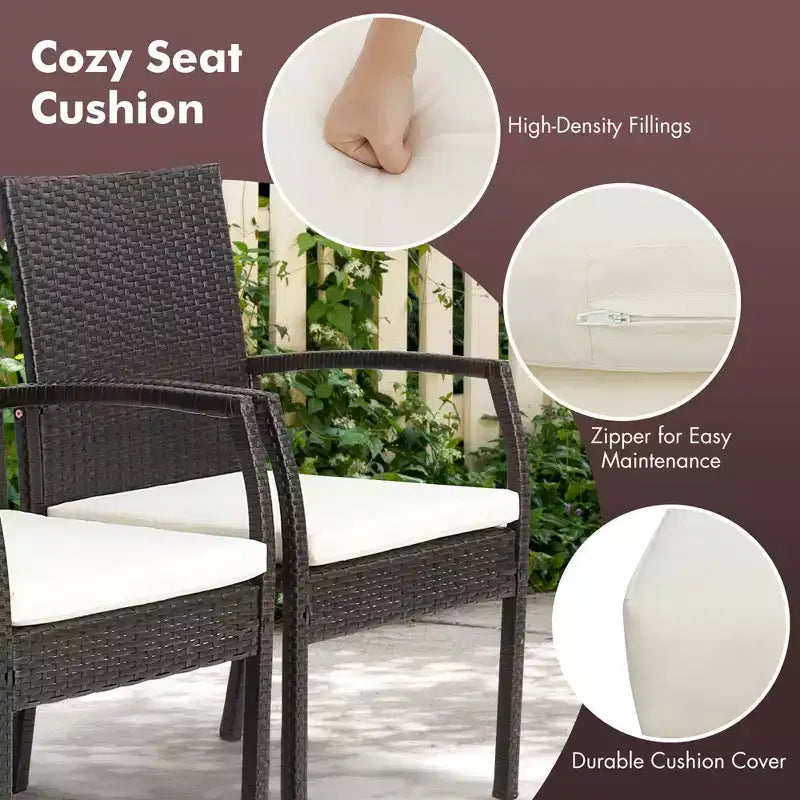 Costway 5 PCS Patio Rattan Dining Set Acacia Wood Table 4 Wicker Chairs with Umbrella Hole