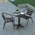 Ensemble table ronde d'intérieur-extérieur en aluminium 23,5 po Emma et Oliver avec 2 chaises à dossier à lattes