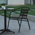 Ensemble table ronde d'intérieur-extérieur en aluminium 23,5 po Emma et Oliver avec 2 chaises à dossier à lattes