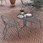 Flash Furniture Lila 23.75'' Round Glass Metal Table with 2 Metal Aluminum Slat Stack Chairs