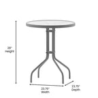 Flash Furniture Lila 23.75'' Round Glass Metal Table with 2 Metal Aluminum Slat Stack Chairs