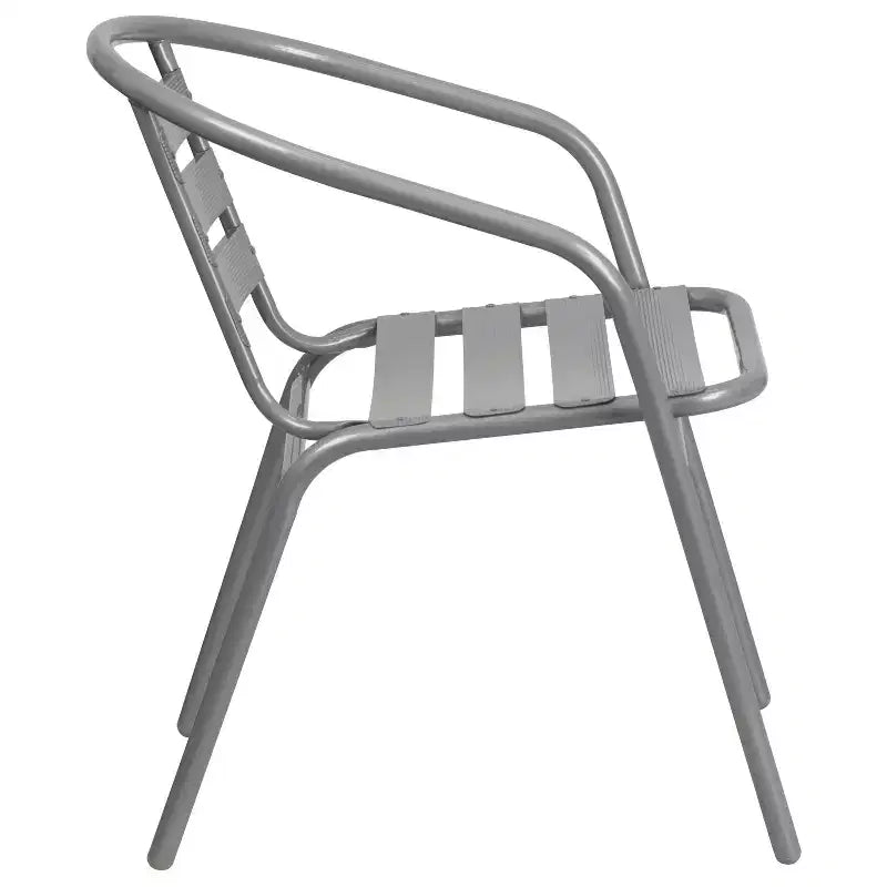 Flash Furniture Lila 23.75'' Round Glass Metal Table with 2 Metal Aluminum Slat Stack Chairs