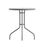 Flash Furniture Lila 23.75'' Round Glass Metal Table with 2 Metal Aluminum Slat Stack Chairs