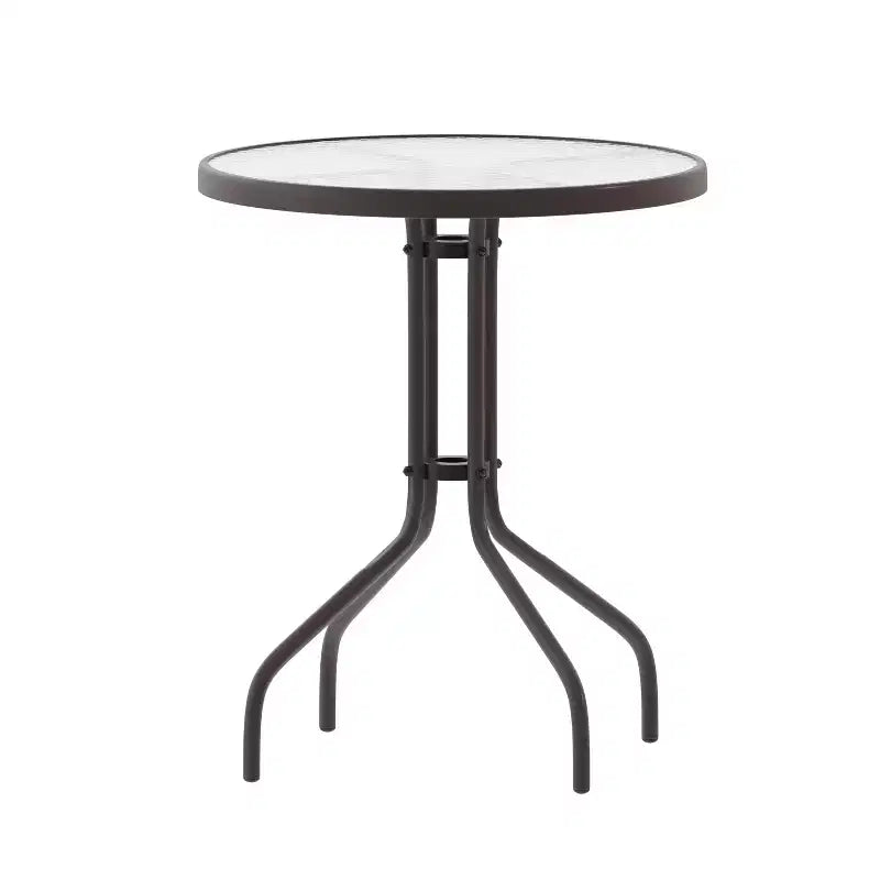 Flash Furniture Lila 23.75'' Round Glass Metal Table with 2 Metal Aluminum Slat Stack Chairs