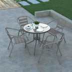 Table Emma et Oliver 80 cm en Verre Rond avec 4 Chaises Empilables à Lattes en Aluminium