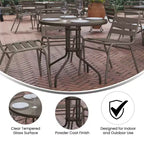 Table Emma et Oliver 80 cm en Verre Rond avec 4 Chaises Empilables à Lattes en Aluminium