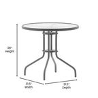 Flash Furniture Lila Ensemble table ronde en verre de 31,5 po avec 4 chaises empilables en aluminium à lattes métalliques