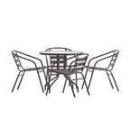 Flash Furniture Lila Ensemble table ronde en verre de 31,5 po avec 4 chaises empilables en aluminium à lattes métalliques