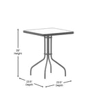 Emma and Oliver 23.5'' Square Glass Top Metal Table with 2 Aluminum Slat Stack Chairs