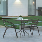 Emma and Oliver 23.5'' Square Glass Top Metal Table with 2 Aluminum Slat Stack Chairs