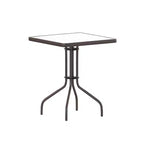 Emma and Oliver 23.5'' Square Glass Top Metal Table with 2 Aluminum Slat Stack Chairs