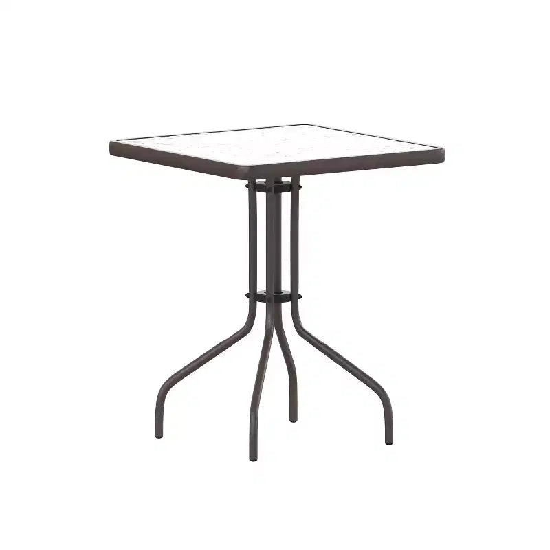 Emma and Oliver 23.5'' Square Glass Top Metal Table with 2 Aluminum Slat Stack Chairs