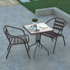 Emma and Oliver 23.5'' Square Glass Top Metal Table with 2 Aluminum Slat Stack Chairs