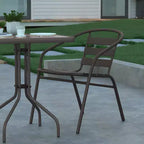 Emma and Oliver 23.5'' Square Glass Top Metal Table with 2 Aluminum Slat Stack Chairs