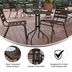 Emma and Oliver 23.5'' Square Glass Top Metal Table with 2 Aluminum Slat Stack Chairs