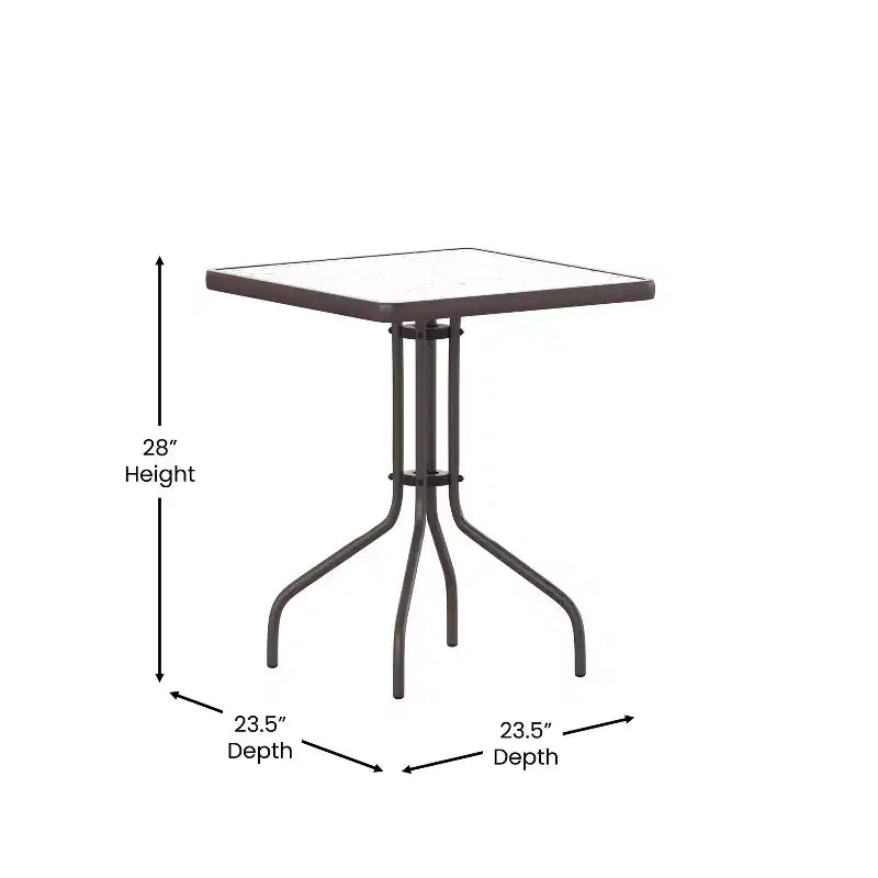 Emma and Oliver 23.5'' Square Glass Top Metal Table with 2 Aluminum Slat Stack Chairs