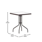 Emma and Oliver 23.5'' Square Glass Top Metal Table with 2 Aluminum Slat Stack Chairs