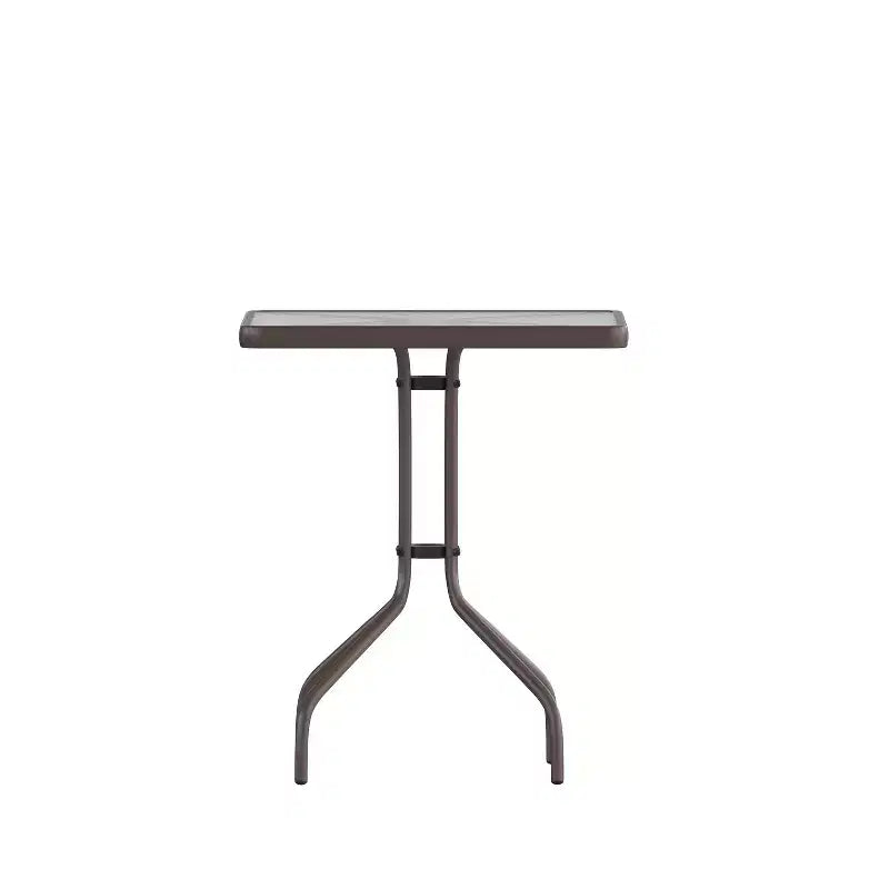 Emma and Oliver 23.5'' Square Glass Top Metal Table with 2 Aluminum Slat Stack Chairs