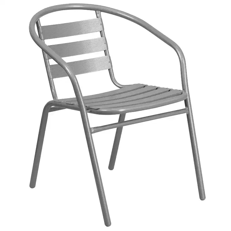 Emma and Oliver 23.5'' Square Glass Top Metal Table with 2 Aluminum Slat Stack Chairs