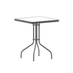 Emma and Oliver 23.5'' Square Glass Top Metal Table with 2 Aluminum Slat Stack Chairs