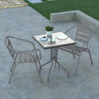 Emma and Oliver 23.5'' Square Glass Top Metal Table with 2 Aluminum Slat Stack Chairs