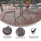 Emma and Oliver 23.5'' Square Glass Top Metal Table with 2 Aluminum Slat Stack Chairs