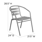 Emma and Oliver 23.5'' Square Glass Top Metal Table with 2 Aluminum Slat Stack Chairs
