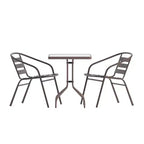 Emma and Oliver 23.5'' Square Glass Top Metal Table with 2 Aluminum Slat Stack Chairs