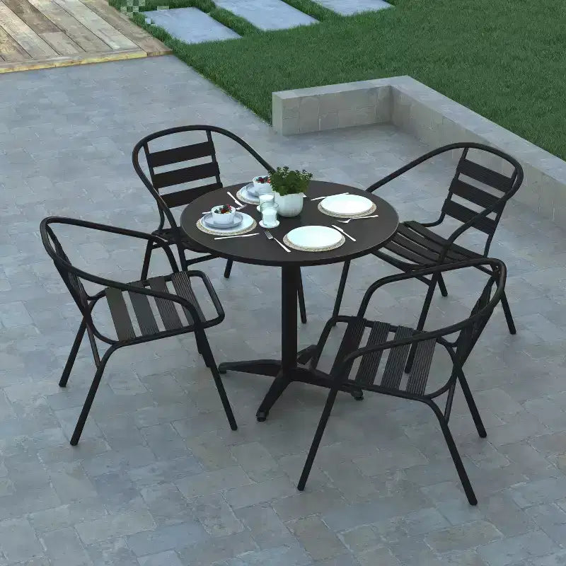 Ensemble de table ronde d'intérieur/extérieur en aluminium Emma et Oliver de 80 cm avec 4 chaises à dossier à lattes