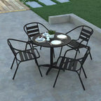 Ensemble de table ronde d'intérieur/extérieur en aluminium Emma et Oliver de 80 cm avec 4 chaises à dossier à lattes