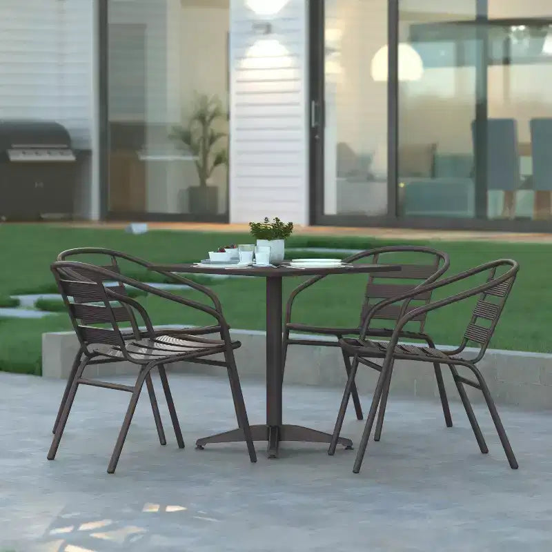 Emma et Oliver Ensemble de table carrée en aluminium de 31,5 po pour l'intérieur et l'extérieur avec 4 chaises à dossier à lattes