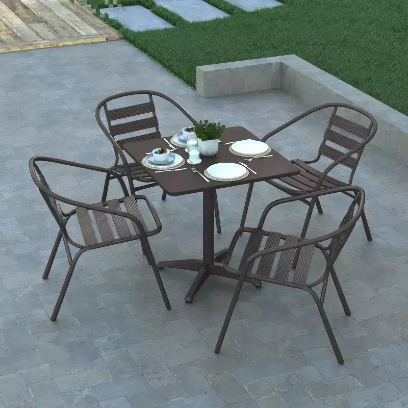 Emma et Oliver Ensemble de table carrée en aluminium de 31,5 po pour l'intérieur et l'extérieur avec 4 chaises à dossier à lattes