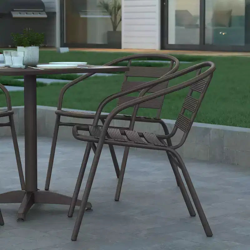 Emma et Oliver Ensemble de table carrée en aluminium de 31,5 po pour l'intérieur et l'extérieur avec 4 chaises à dossier à lattes