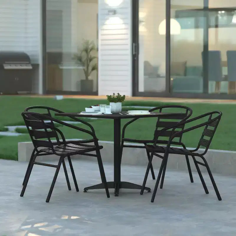Emma et Oliver Ensemble de table carrée en aluminium de 31,5 po pour l'intérieur et l'extérieur avec 4 chaises à dossier à lattes