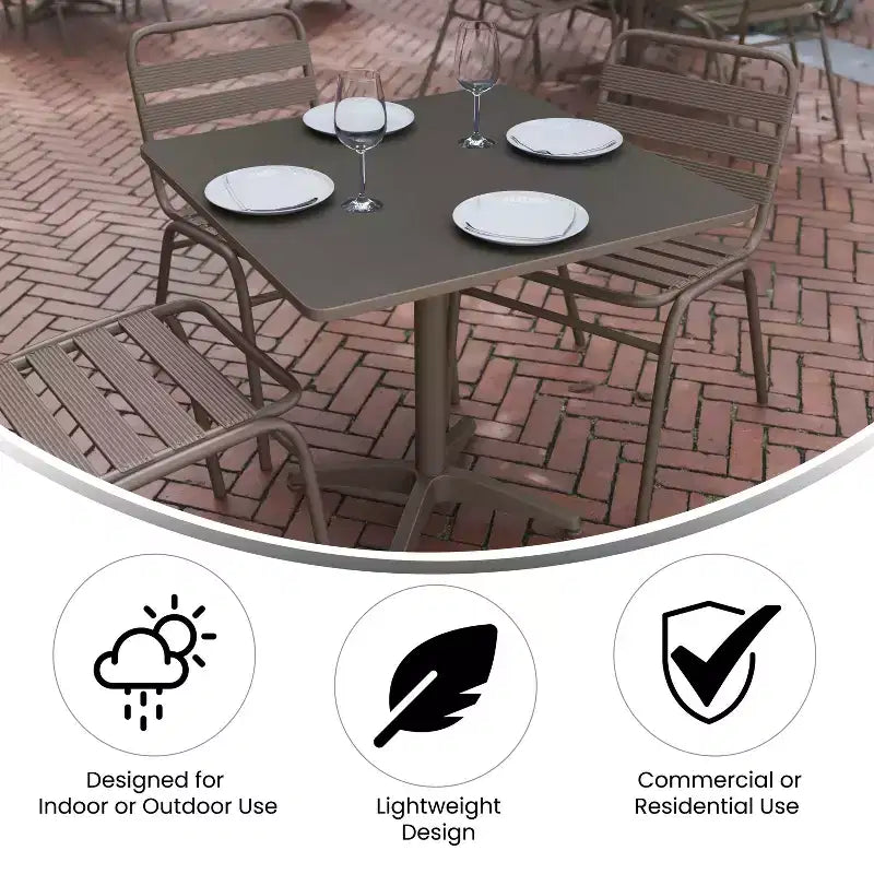 Emma et Oliver Ensemble de table carrée en aluminium de 31,5 po pour l'intérieur et l'extérieur avec 4 chaises à dossier à lattes