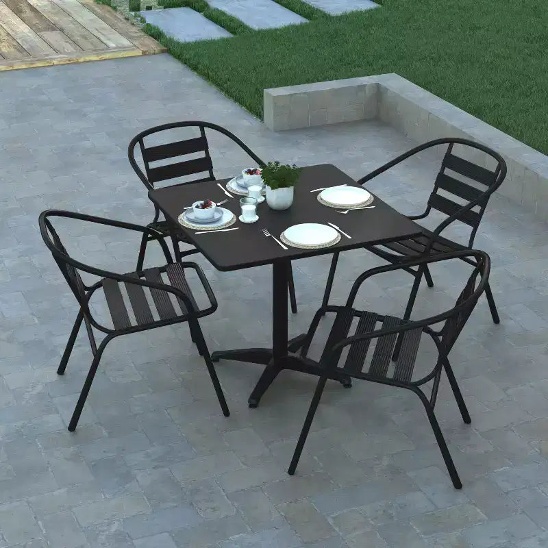 Emma et Oliver Ensemble de table carrée en aluminium de 31,5 po pour l'intérieur et l'extérieur avec 4 chaises à dossier à lattes