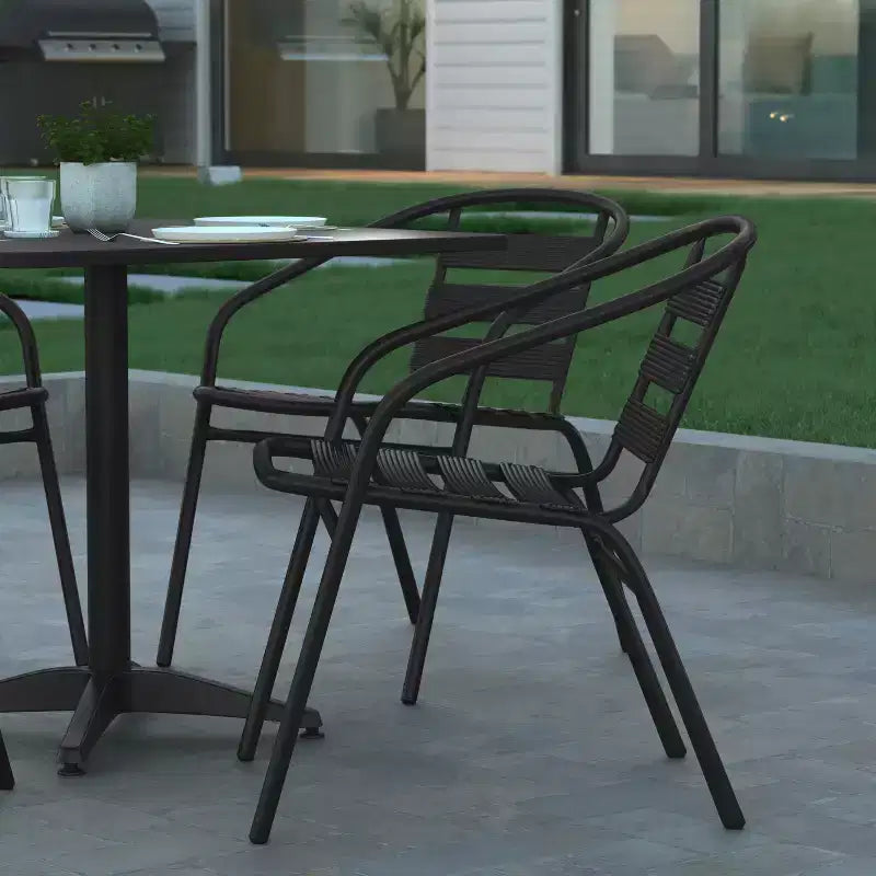 Emma et Oliver Ensemble de table carrée en aluminium de 31,5 po pour l'intérieur et l'extérieur avec 4 chaises à dossier à lattes