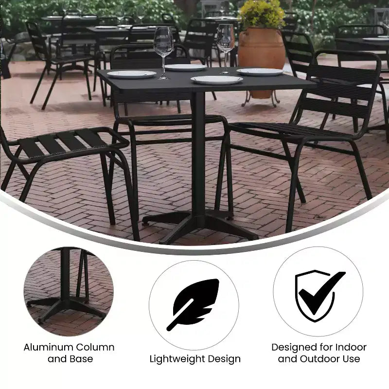 Emma et Oliver Ensemble de table carrée en aluminium de 31,5 po pour l'intérieur et l'extérieur avec 4 chaises à dossier à lattes