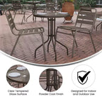 Emma et Oliver Table ronde en verre de 23,75 po avec 2 chaises empilables à lattes en aluminium